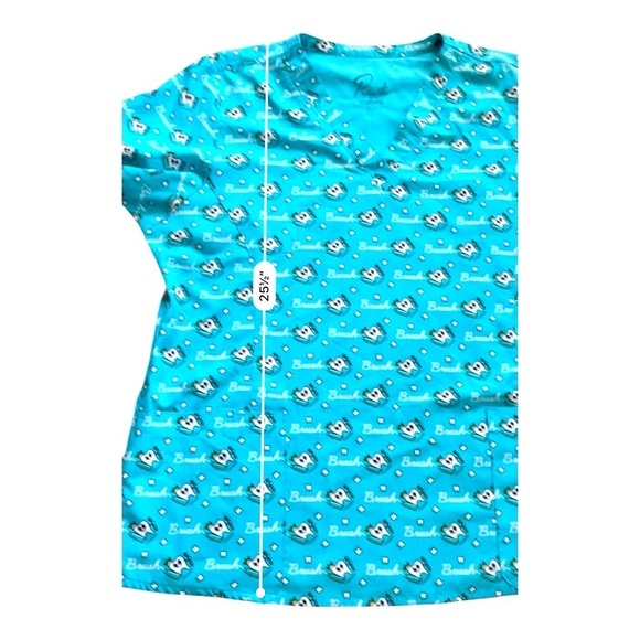 Prints by Maeven medical scrub top blue teeth print short sleeve front pockets L - Picture 8 of 11